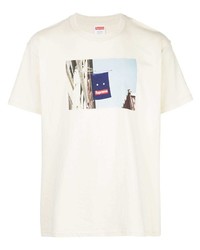 T-shirt à col rond imprimé blanc Supreme