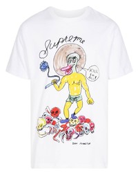 T-shirt à col rond imprimé blanc Supreme