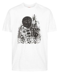 T-shirt à col rond imprimé blanc Supreme