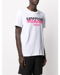 T-shirt à col rond imprimé blanc Moschino