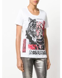 T-shirt à col rond imprimé blanc Versace Jeans