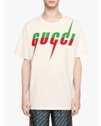 T-shirt à col rond imprimé blanc Gucci