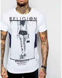 T-shirt à col rond imprimé blanc Religion