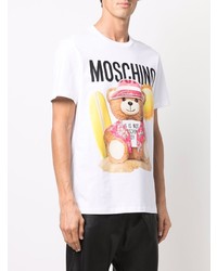 T-shirt à col rond imprimé blanc Moschino