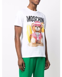 T-shirt à col rond imprimé blanc Moschino