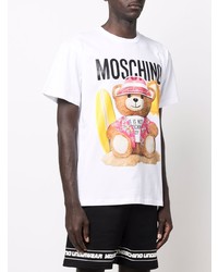 T-shirt à col rond imprimé blanc Moschino