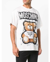 T-shirt à col rond imprimé blanc Moschino