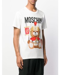 T-shirt à col rond imprimé blanc Moschino