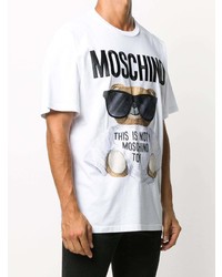 T-shirt à col rond imprimé blanc Moschino