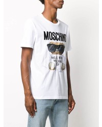 T-shirt à col rond imprimé blanc Moschino