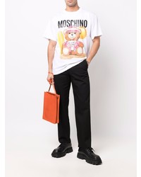 T-shirt à col rond imprimé blanc Moschino