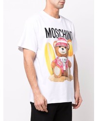 T-shirt à col rond imprimé blanc Moschino