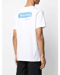 T-shirt à col rond imprimé blanc Moschino