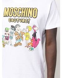 T-shirt à col rond imprimé blanc Moschino