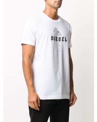 T-shirt à col rond imprimé blanc Diesel