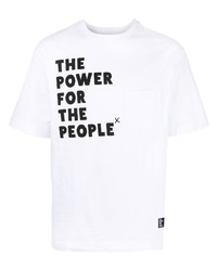 T-shirt à col rond imprimé blanc The Power for the People