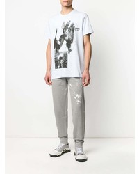 T-shirt à col rond imprimé blanc Helmut Lang