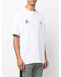 T-shirt à col rond imprimé blanc Balmain