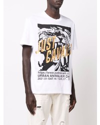 T-shirt à col rond imprimé blanc Just Cavalli