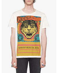 T-shirt à col rond imprimé blanc Gucci