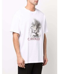 T-shirt à col rond imprimé blanc Roberto Cavalli