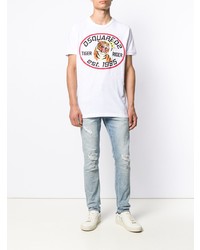 T-shirt à col rond imprimé blanc DSQUARED2