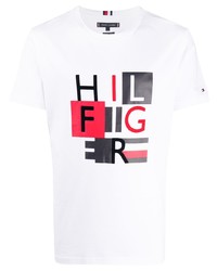 T-shirt à col rond imprimé blanc Tommy Hilfiger