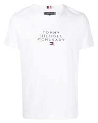 T-shirt à col rond imprimé blanc Tommy Hilfiger