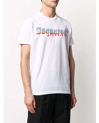 T-shirt à col rond imprimé blanc DSQUARED2