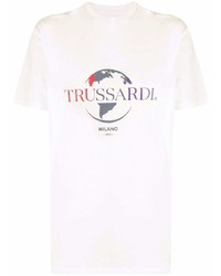 T-shirt à col rond imprimé blanc Trussardi