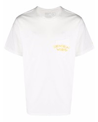 T-shirt à col rond imprimé blanc Universal Works
