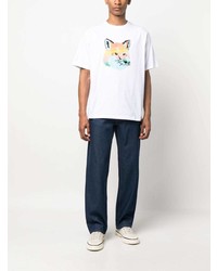 T-shirt à col rond imprimé blanc MAISON KITSUNÉ