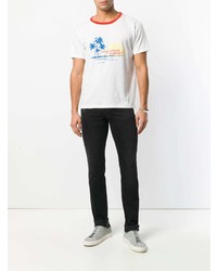 T-shirt à col rond imprimé blanc Saint Laurent