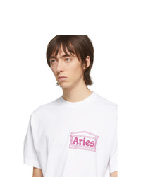 T-shirt à col rond imprimé blanc Aries