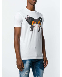 T-shirt à col rond imprimé blanc DSQUARED2