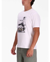 T-shirt à col rond imprimé blanc BOSS