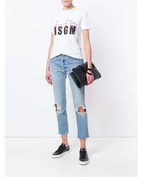 T-shirt à col rond imprimé blanc MSGM