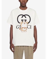 T-shirt à col rond imprimé blanc Gucci