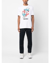 T-shirt à col rond imprimé blanc DSQUARED2