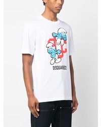 T-shirt à col rond imprimé blanc DSQUARED2