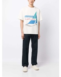 T-shirt à col rond imprimé blanc Rhude