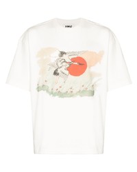 T-shirt à col rond imprimé blanc YMC