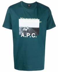 T-shirt à col rond imprimé bleu canard A.P.C.
