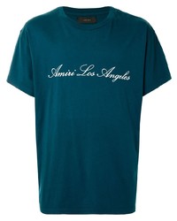 T-shirt à col rond imprimé bleu canard Amiri