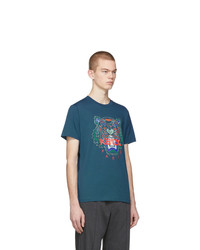 T-shirt à col rond imprimé bleu canard Kenzo