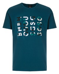 T-shirt à col rond imprimé bleu canard BOSS