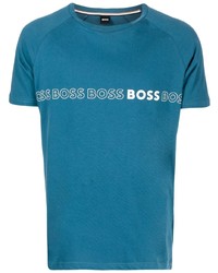 T-shirt à col rond imprimé bleu canard BOSS