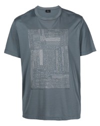 T-shirt à col rond imprimé bleu canard Brioni