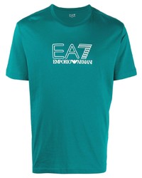 T-shirt à col rond imprimé bleu canard Ea7 Emporio Armani