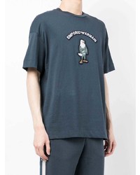 T-shirt à col rond imprimé bleu canard Emporio Armani